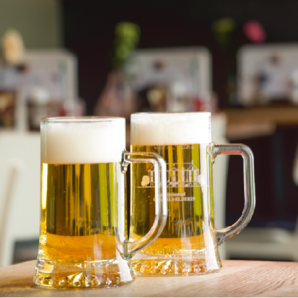 Klassieke halve liter bierpul met etswit bedrukbaar, Bierpul München 50 cl in transparant