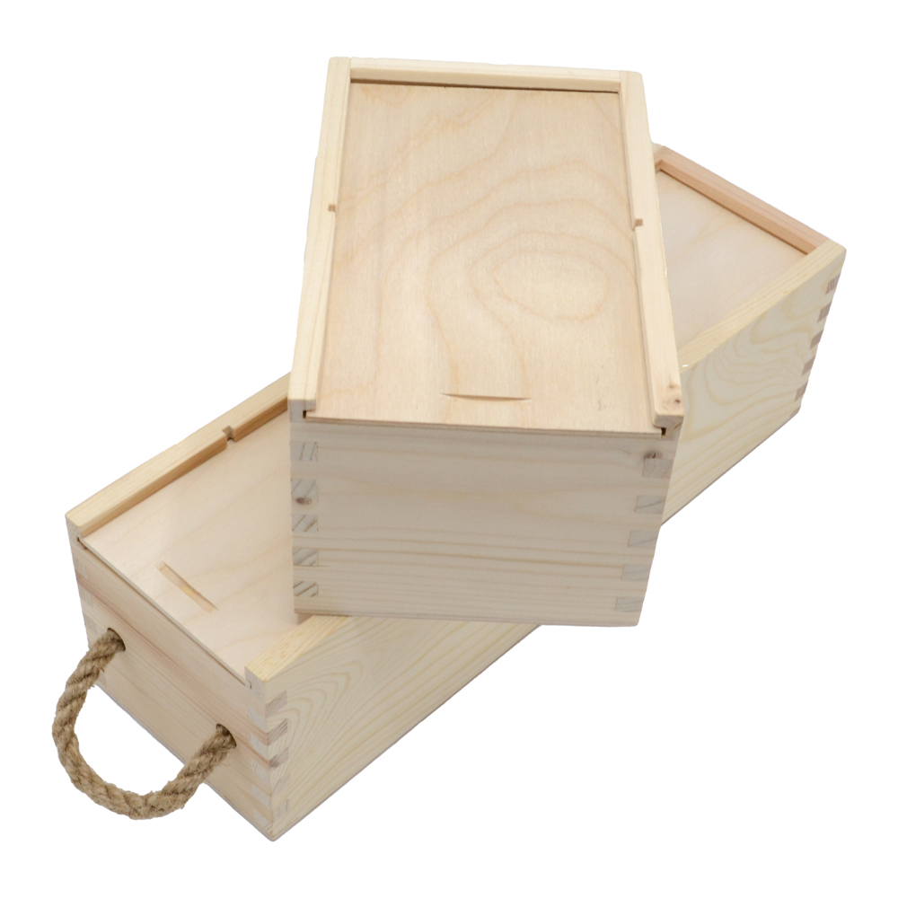 Wijnkistjes van hout, voorzien van een handvat en houten schuifpanelen, foto 2