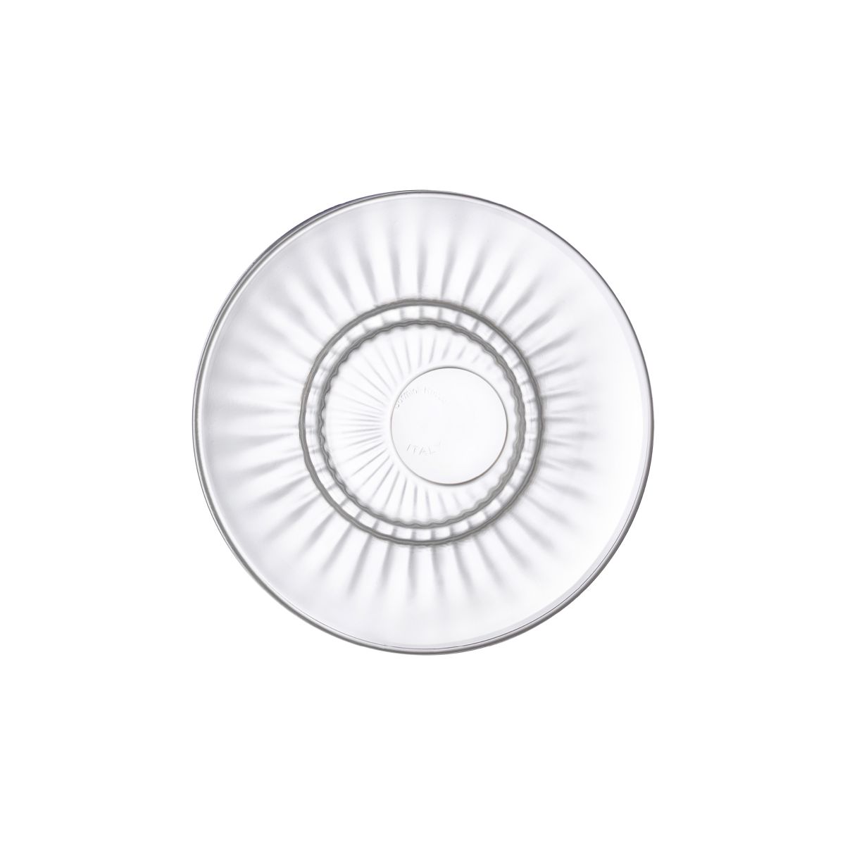 Vooraanzicht van Barshine espresso schotel 14 cm in helder glas met licht opstaande rand.
