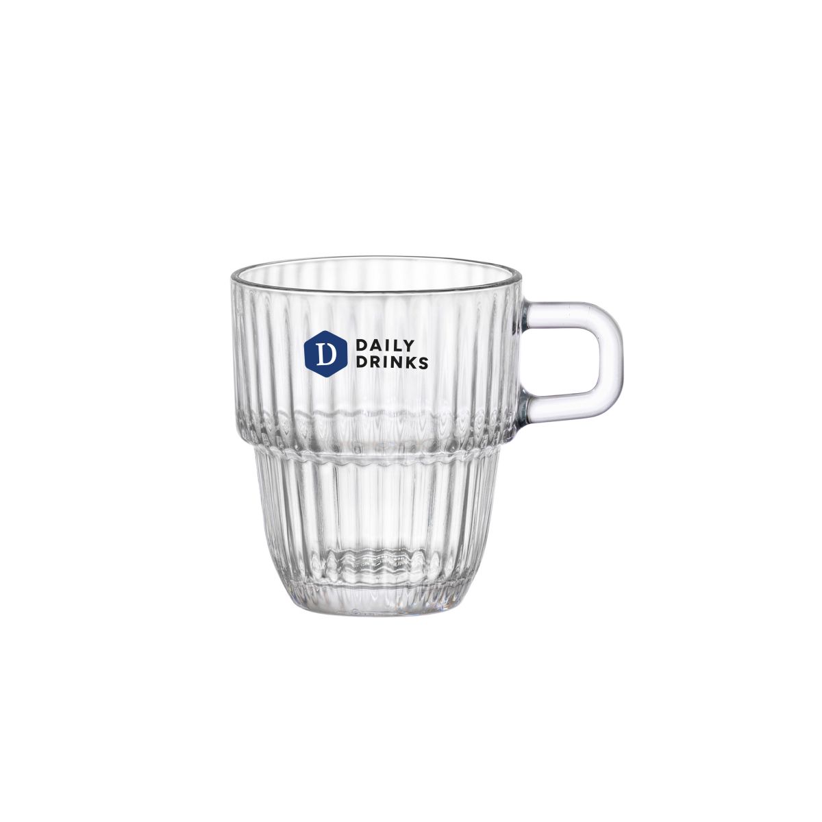 DailyDrinks-logo in meerdere kleuren op het voorvlak van het Barshine Espressoglas 8,9 cl. glas.