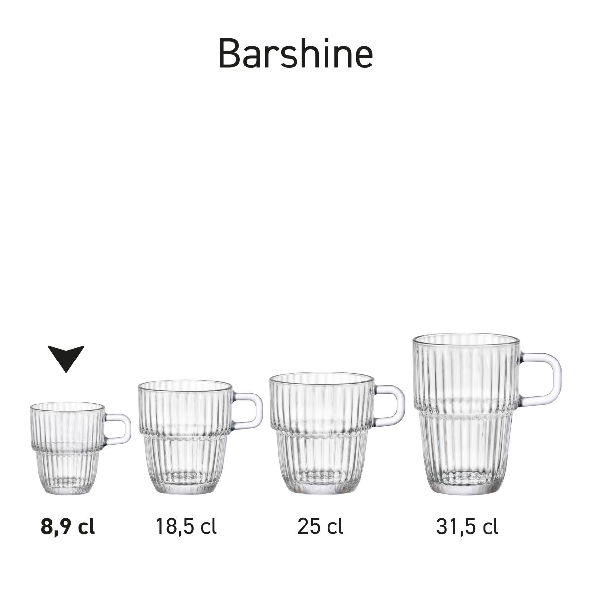 Serie weergave van meerdere Barshine glazen naast elkaar opgesteld.