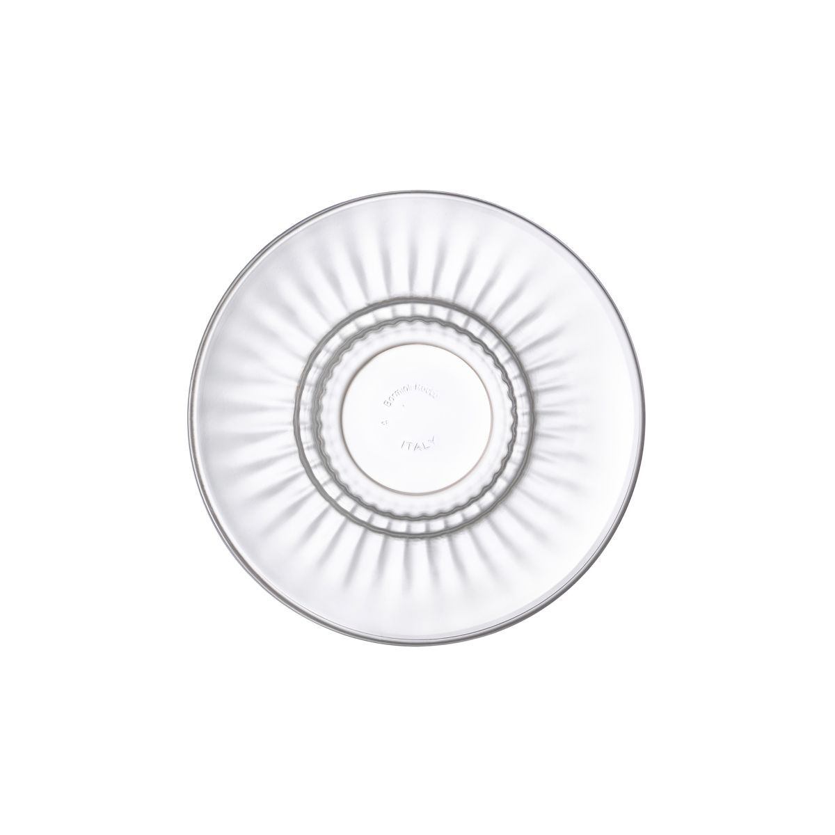 Vooraanzicht van Barshine koffieschotel 14 cm in glas, met vlak oppervlak en lichte rand.