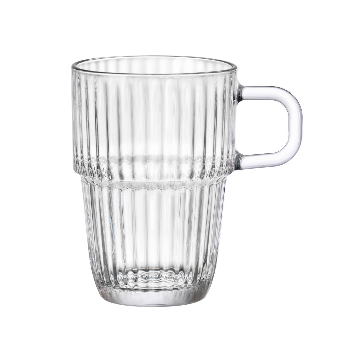 Vooraanzicht van Barshine Latte glas 31,5 cl. van helder glas met rechte vorm en dikke bodem.