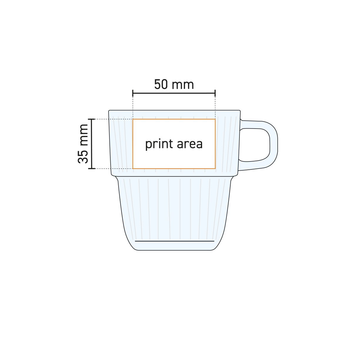 Werktekening van Barshine theeglas 25 cl met aanduiding voor logo-opdruk.