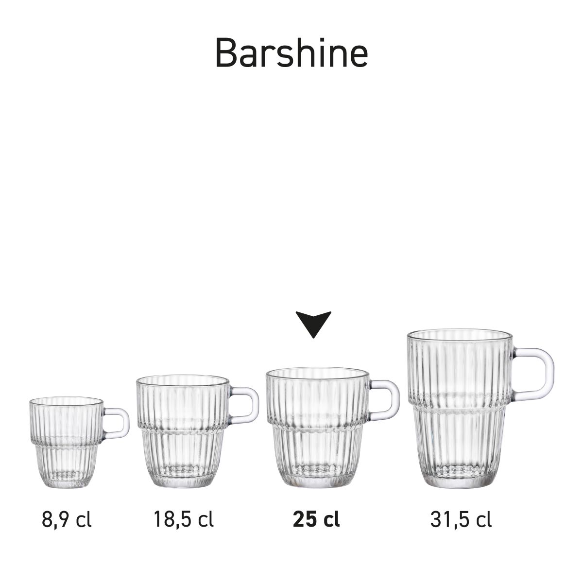 Serieoverzicht van Barshine glazen, met meerdere uitvoeringen in beeld.