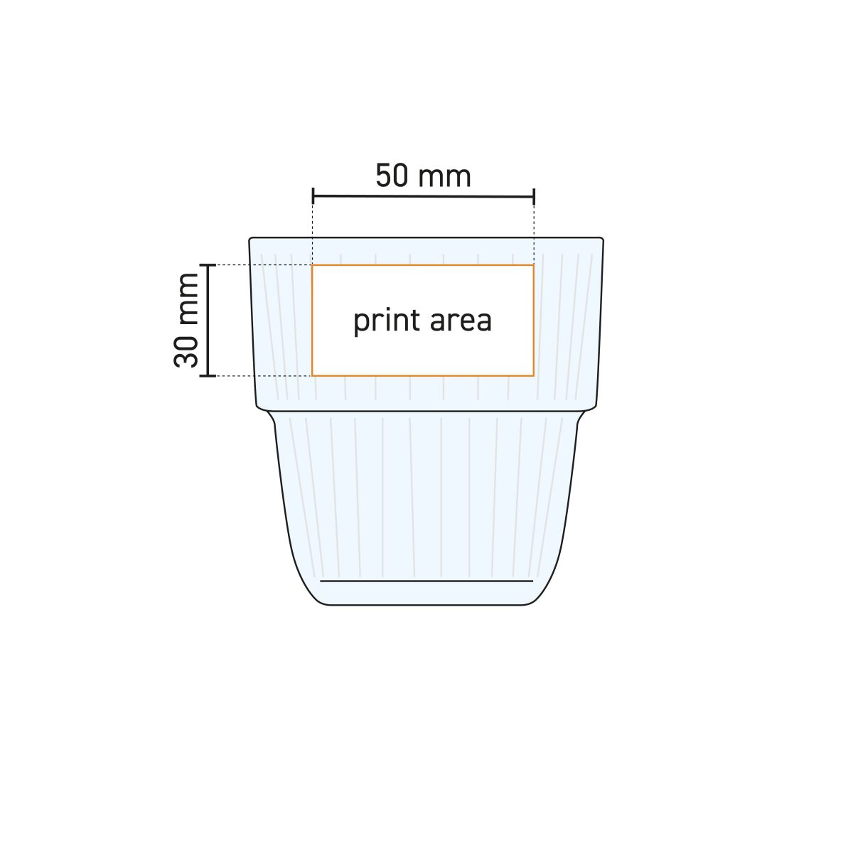Technisch diagram van Barshine Tumbler 31 cl. met aanduiding van logopositie en drukoppervlak.