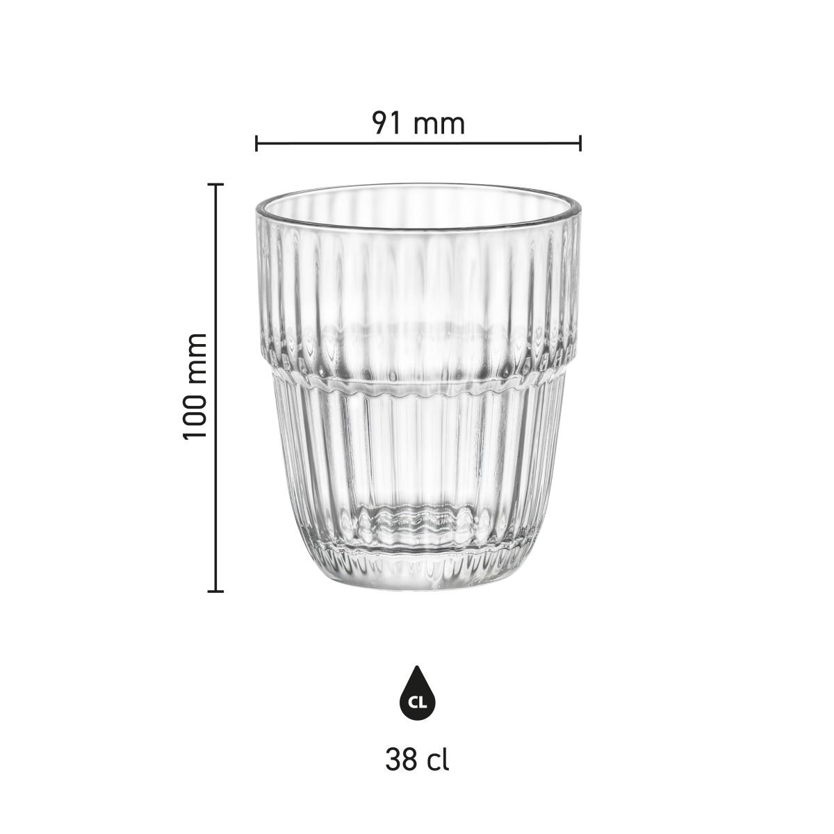 Maatvoering van Barshine tumbler 38 cl met hoogte, diameter en inhoud in infographic