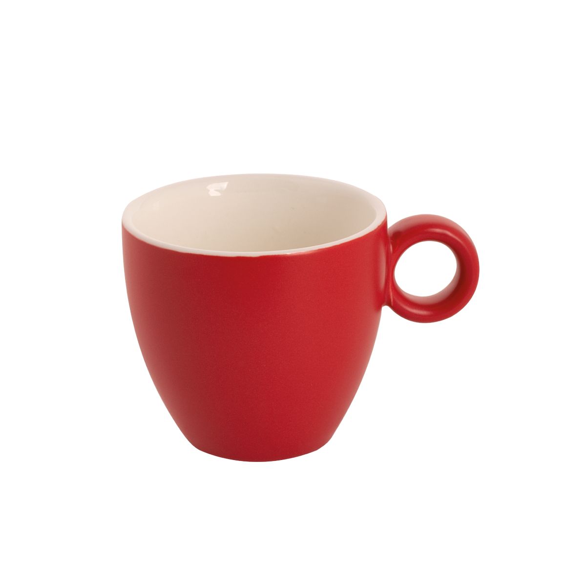 Rood-matte porseleinen Bart koffiekop van 17 cl in vooraanzicht met ronde vorm en stevig handvat.