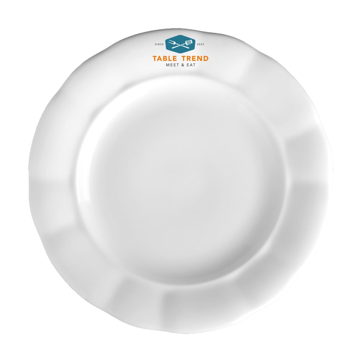 Bord Bernice 24 cm porselein met TableTrend-logo in meerdere kleuren op de voorkant.