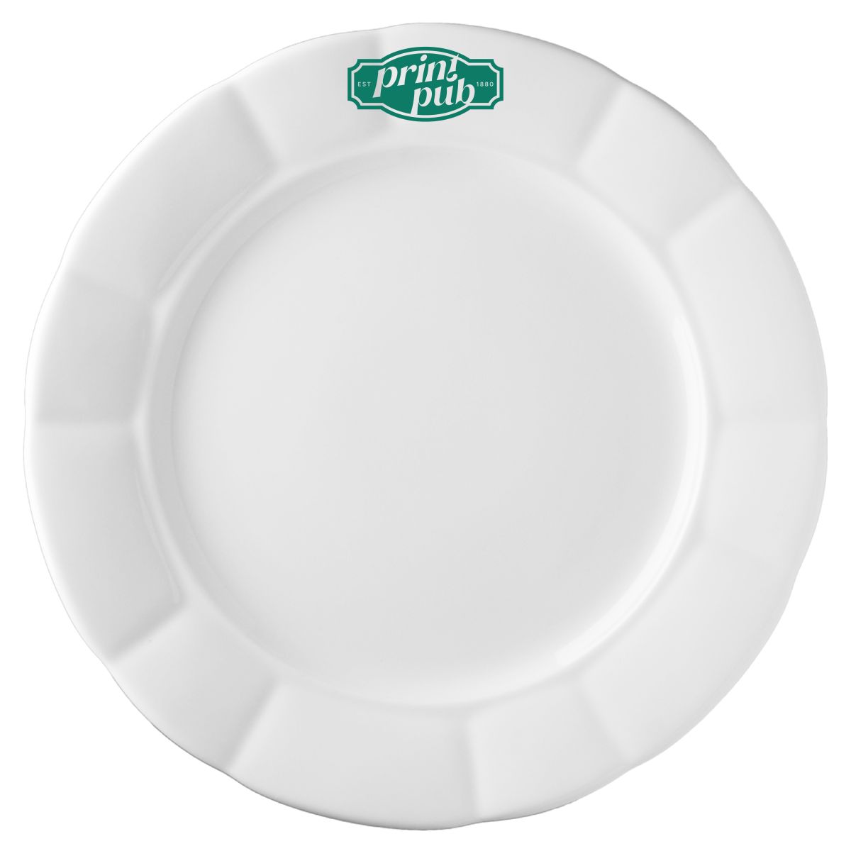Bord Bernice 28 cm van porselein met PrintPub-logo in één kleur op voorzijde.