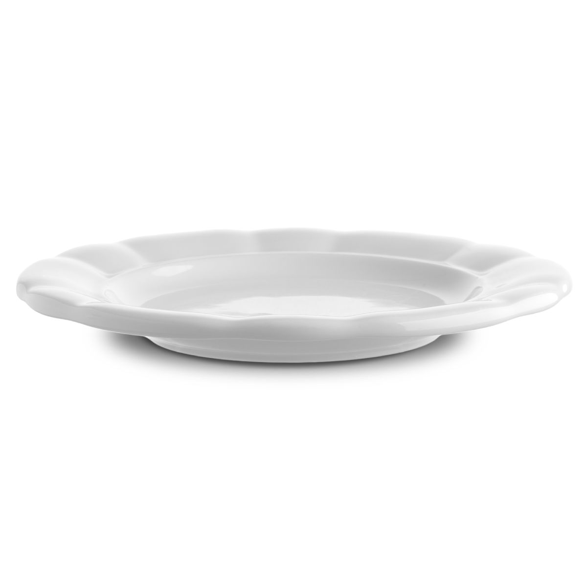 Zijaanzicht van bord Bernice 28 cm porselein met licht opstaande rand en vlakke bodem.
