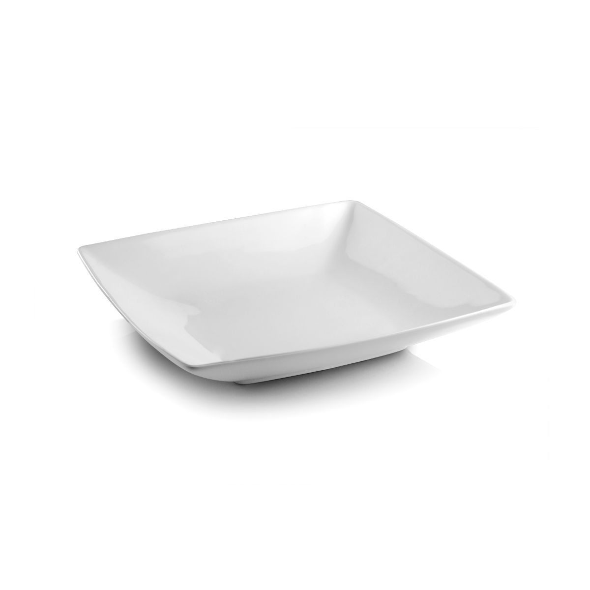 Vierkant diep Squito bord van 22 cm in wit porselein, vooraanzicht met verhoogde rand.