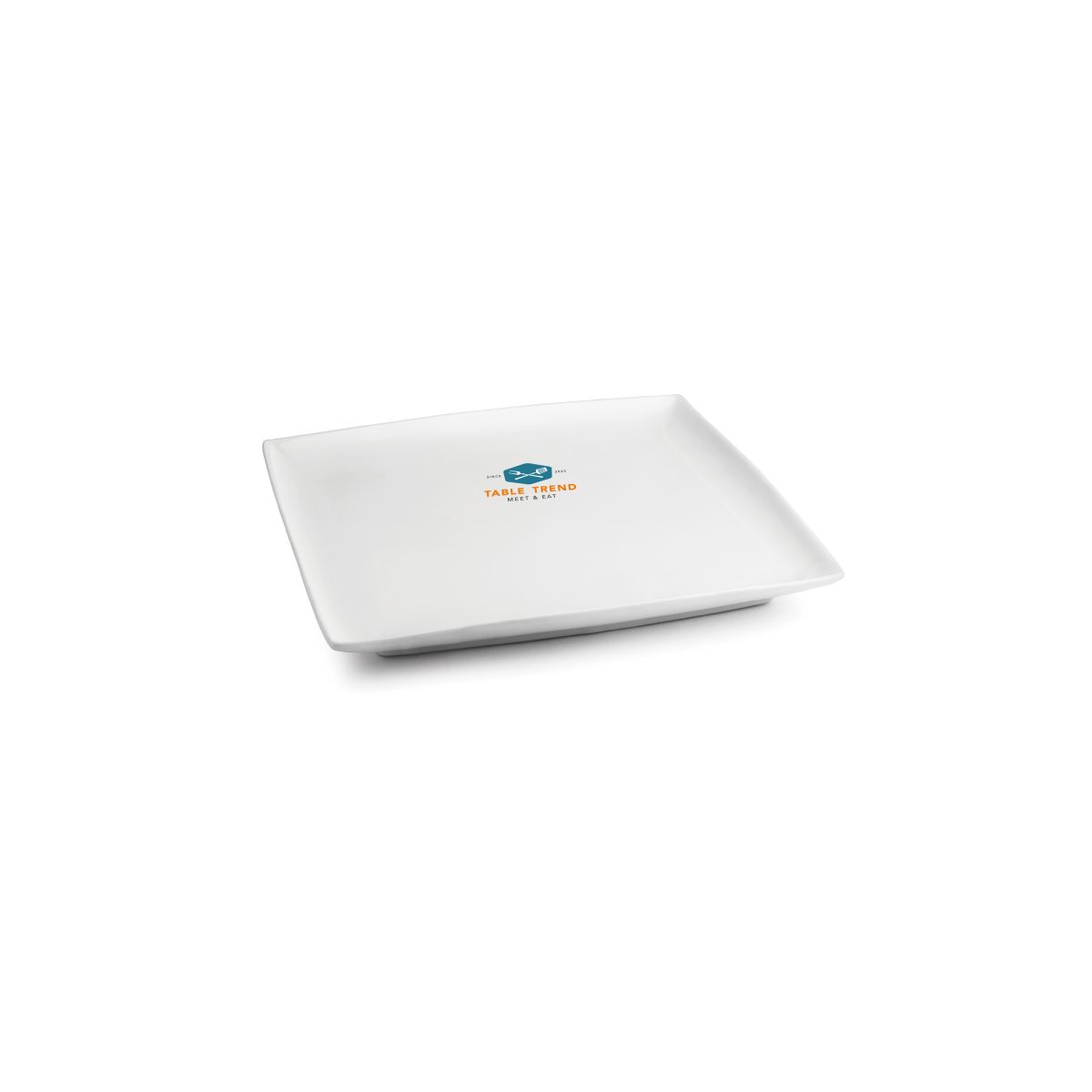 Vierkant Squito bord 10 cm porselein met meerkleurig TableTrend logo op de bovenzijde.