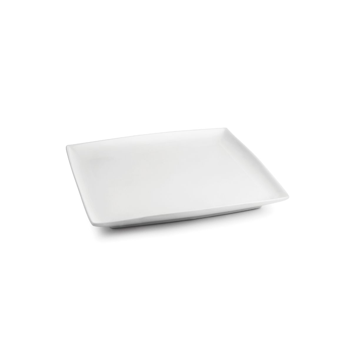 Vierkant Squito bord van 16 cm in wit porselein, vooraanzicht met strak en vlak serveeroppervlak.