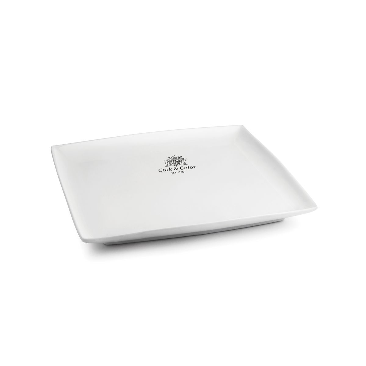 Vierkant Squito bord 23 cm van porselein met 1-kleur logo CorkColor op het vooraanzicht.
