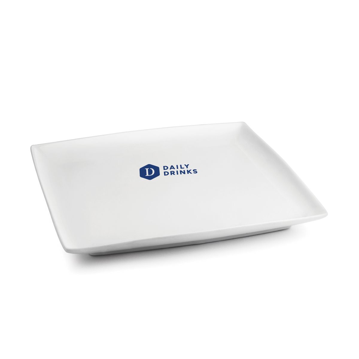 Vierkant Squito bord 26 cm van porselein met 1-kleur logo DailyDrinks op het vooraanzicht.