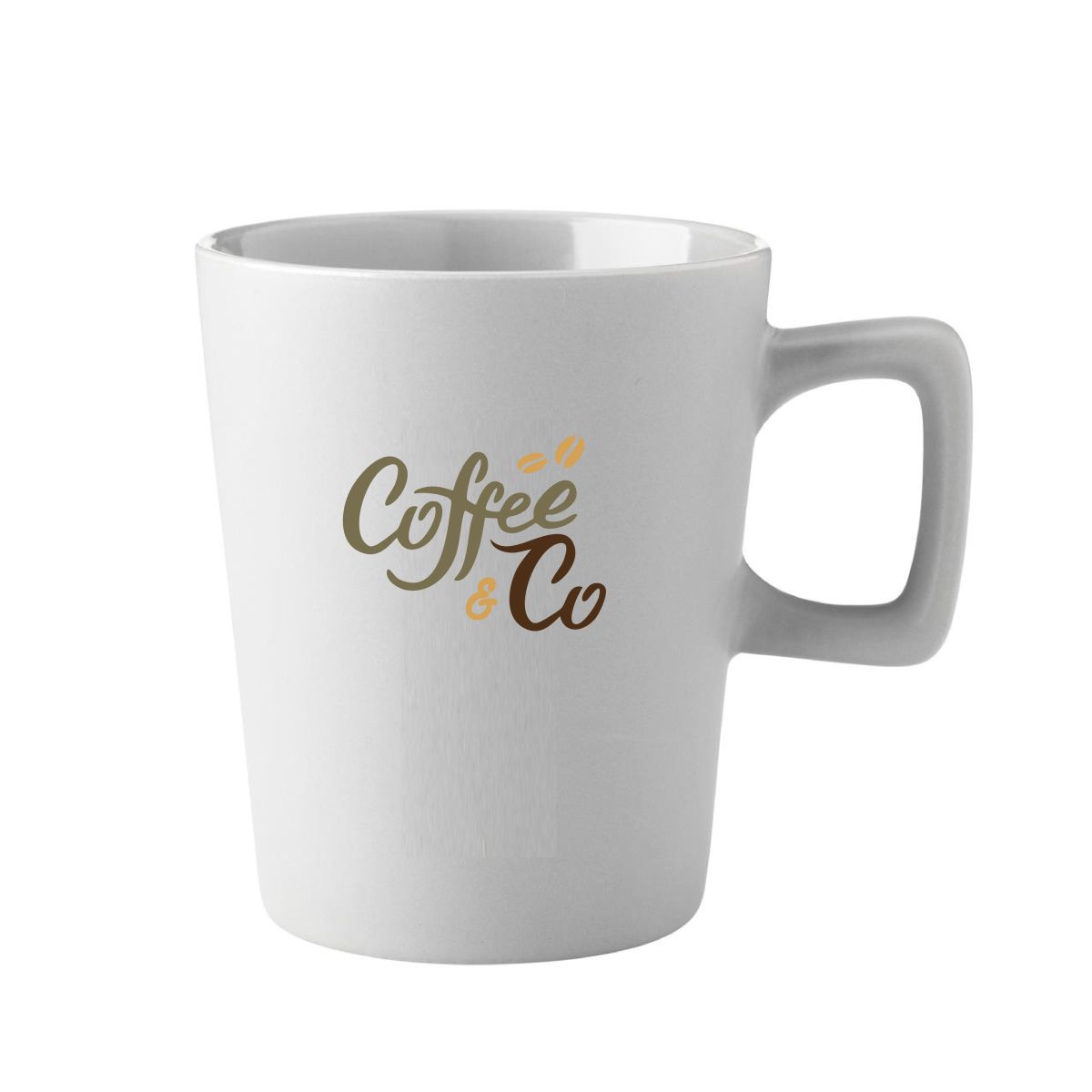 Calvin mok 29 cl. porselein met kleurrijk CoffeeCo-logo in meerdere tinten op de voorzijde.