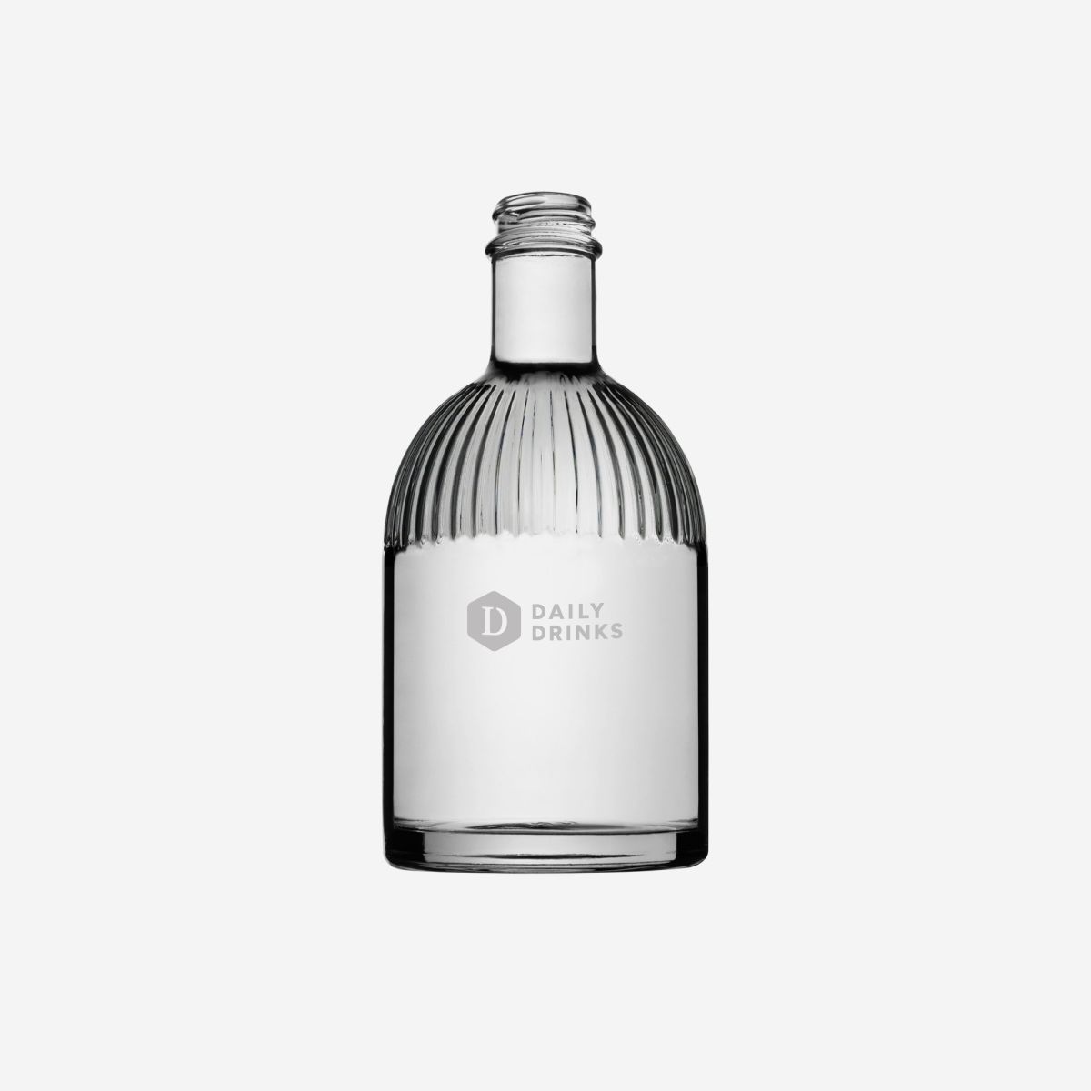 Fles Florence 0,35 liter in glas met gegraveerd DailyDrinks logo op voorzijde, duidelijk zichtbaar in frontaal aanzicht.