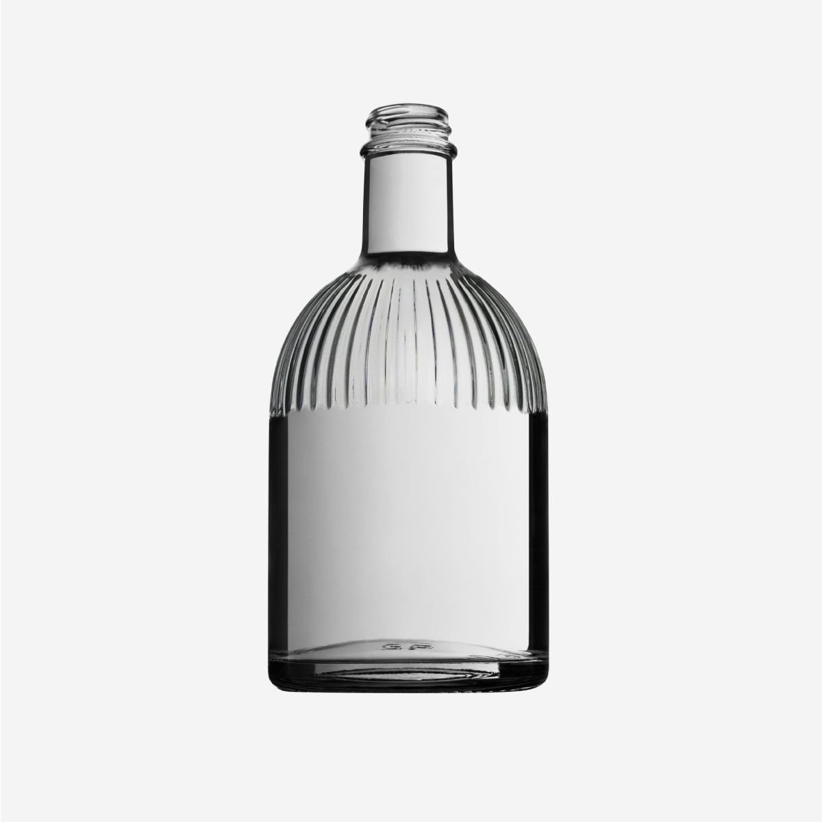 Fles Florence 0,5 liter van helder glas, weergegeven in vooraanzicht met nadruk op vorm en inhoud van de fles.