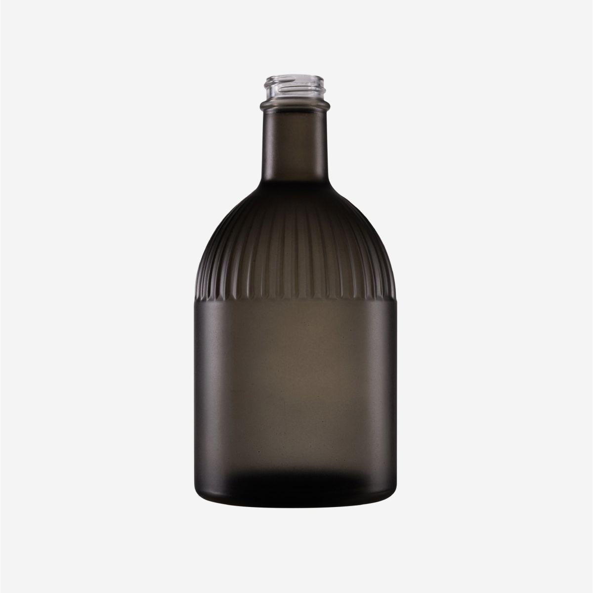 Fles Florence 0,5 liter van helder zwart glas, weergegeven in vooraanzicht met nadruk op vorm en inhoud van de fles.