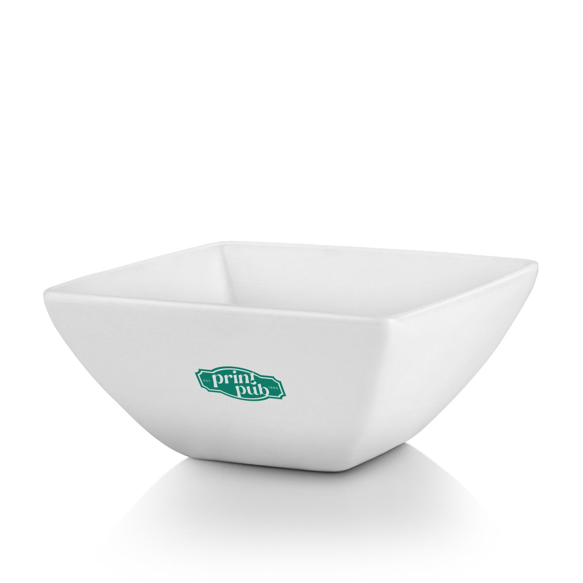 Kom vierkant Squito 23 cm van porselein met 1-kleur logo PrintPub op het vooraanzicht.