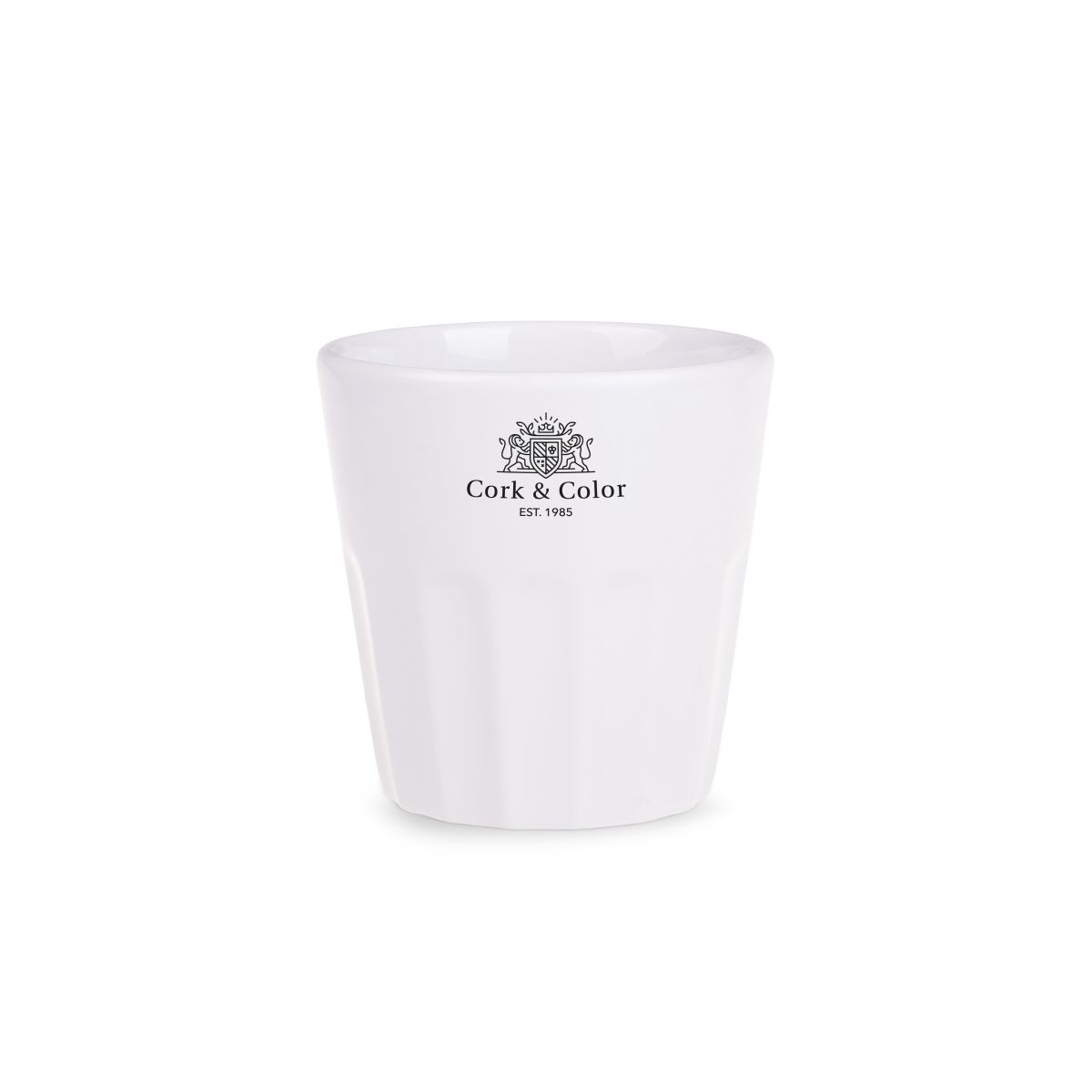 Porseleinen Noble beker 9 cl met CorkColor logo in 1 kleur zichtbaar op het vooraanzicht.
