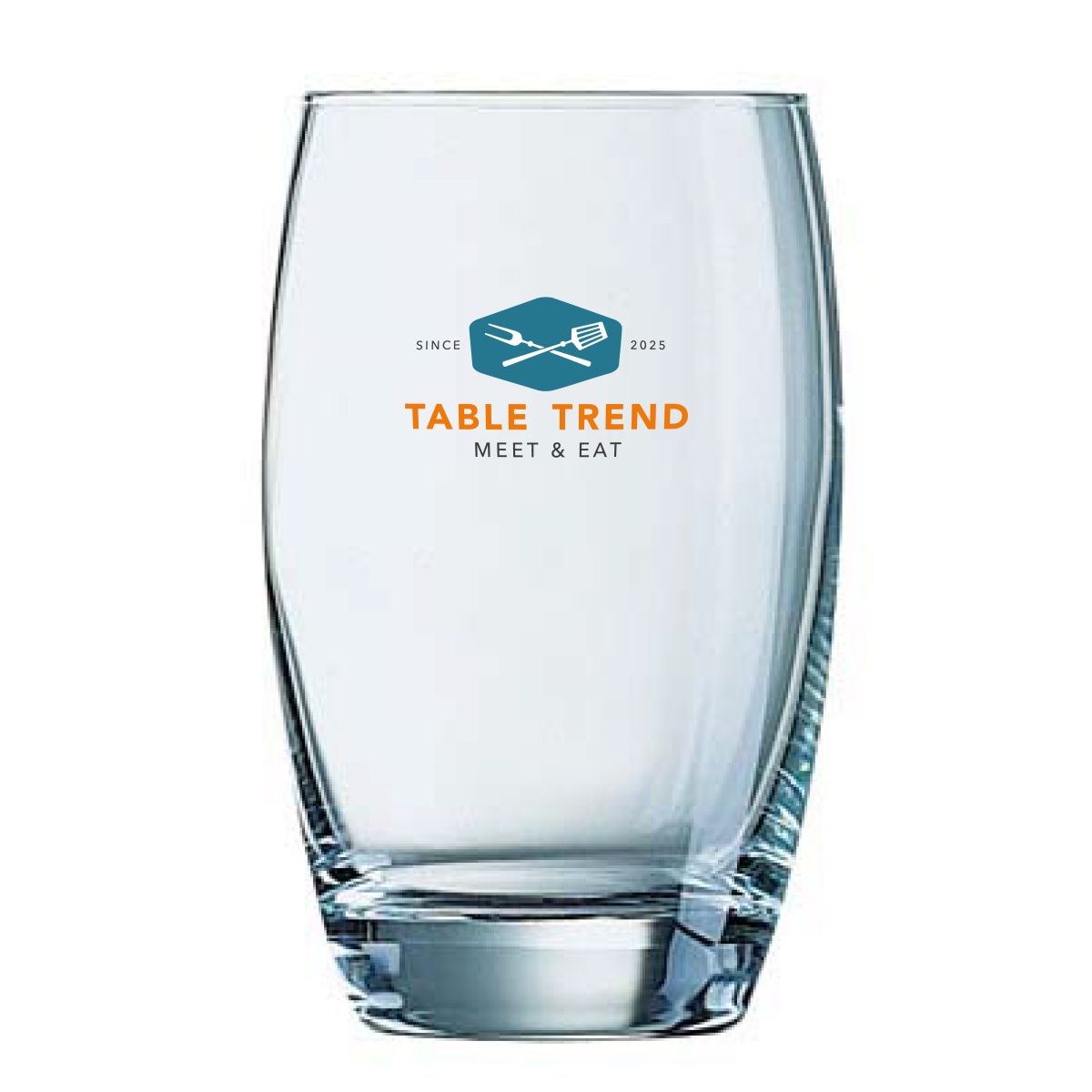 Helder Salto Tumbler 50 cl glas met meerkleurig logo op voorzijde, TableTrend bedrukking.
