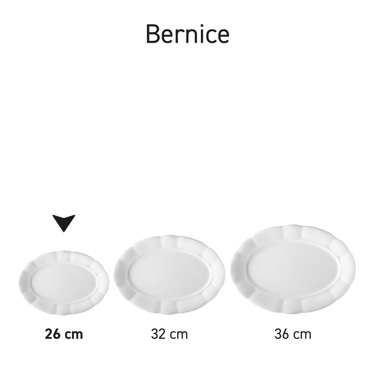 Serie van schalen Bernice in porselein overzichtelijk naast elkaar geplaatst.