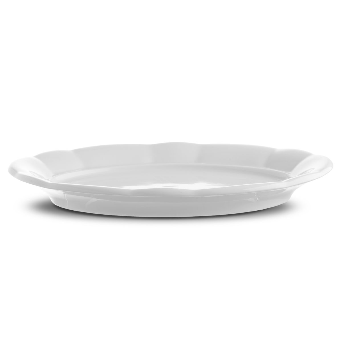 Porseleinen schaal Bernice 36 cm in zijaanzicht met lage rand en brede ronde vorm.