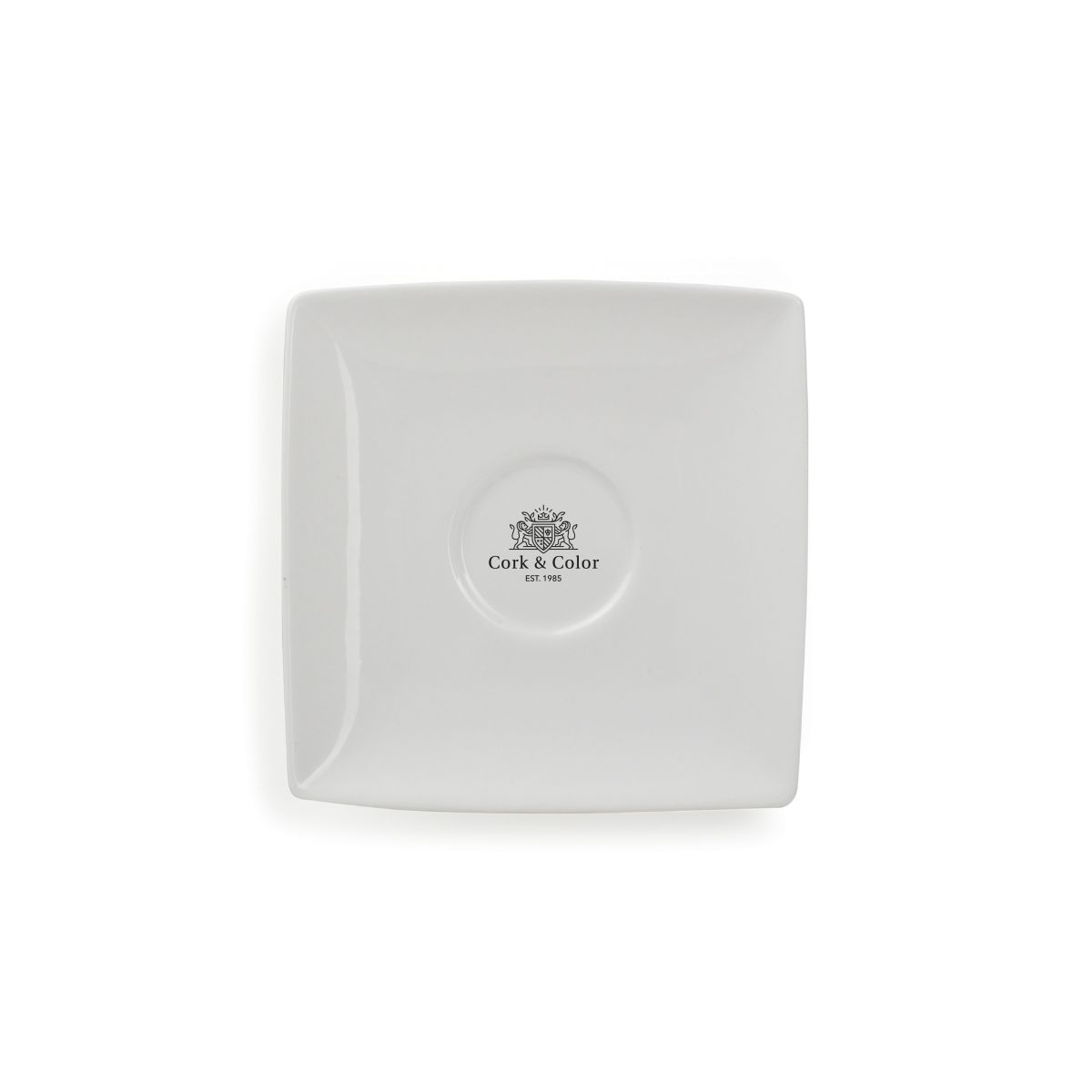 Squito espresso schotel 10 cm van porselein met CorkColor logo in één kleur op de bovenzijde.