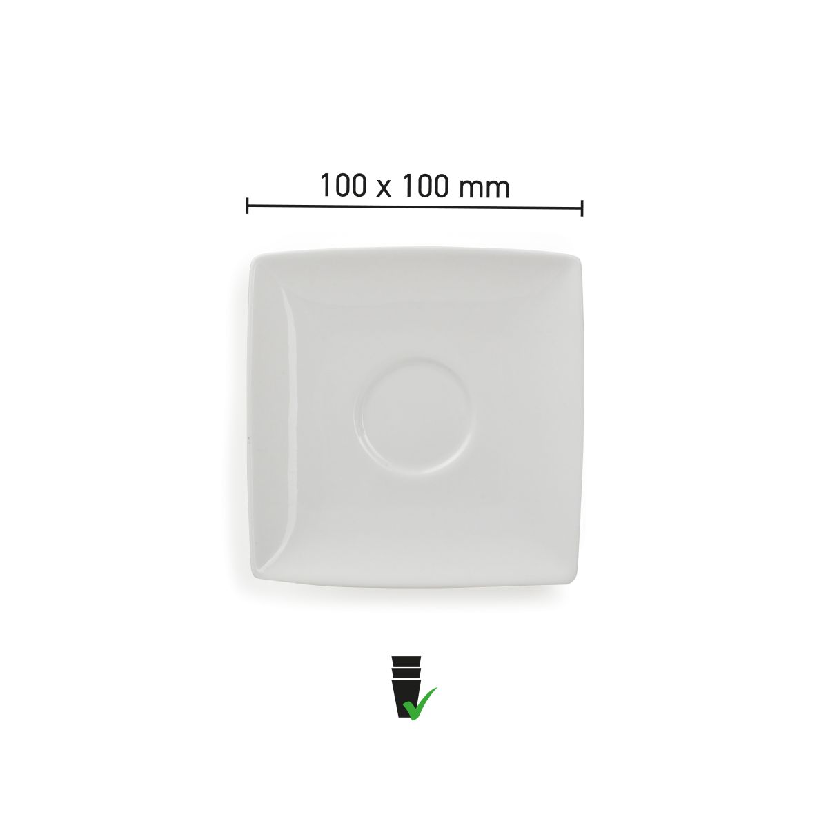 Overzicht van de afmetingen van de Squito espresso schotel 10 cm weergegeven in een duidelijke infographic.