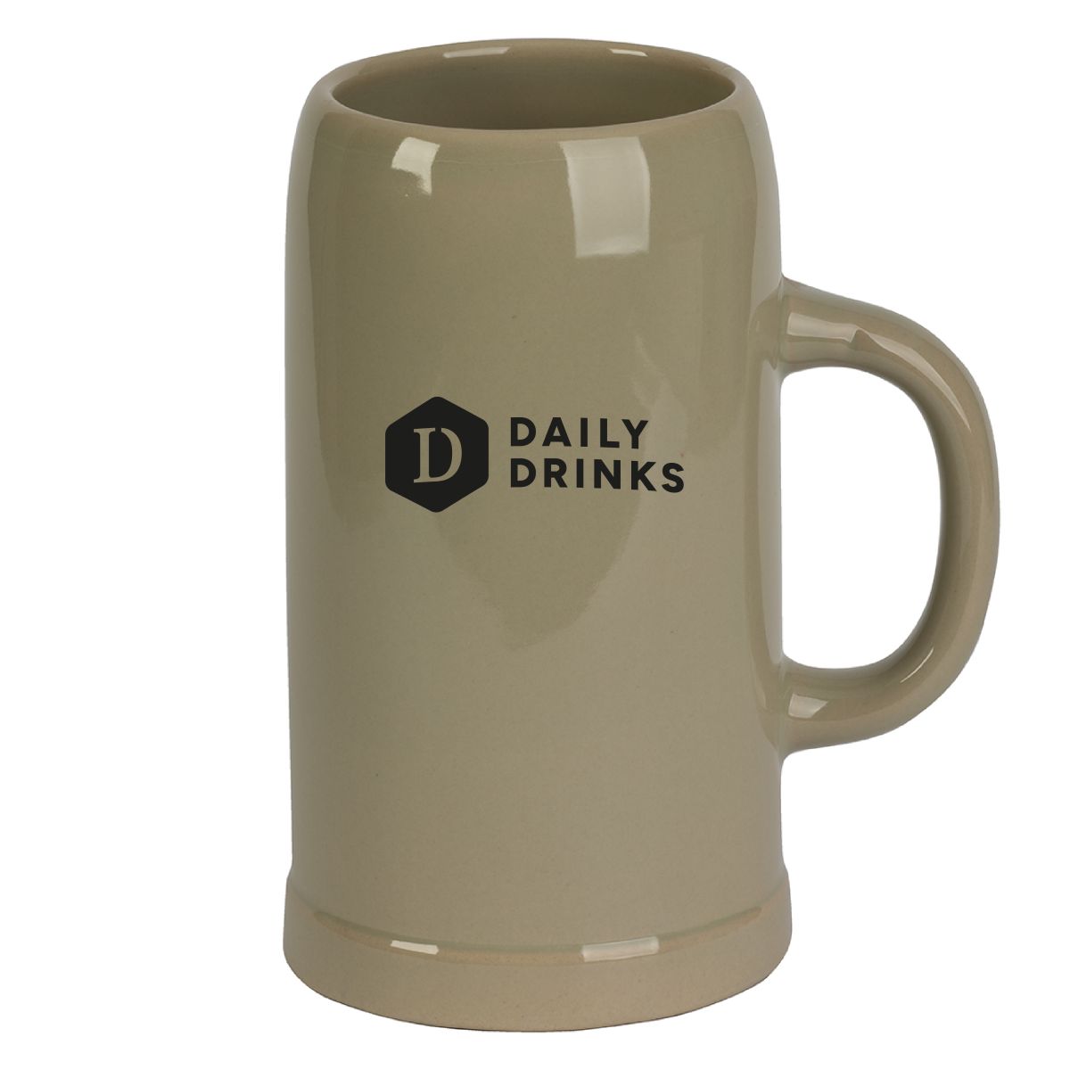 Stenen bierpul 1 liter van aardewerk met DailyDrinks logo in één kleur op de voorzijde van de stevige bierpul.