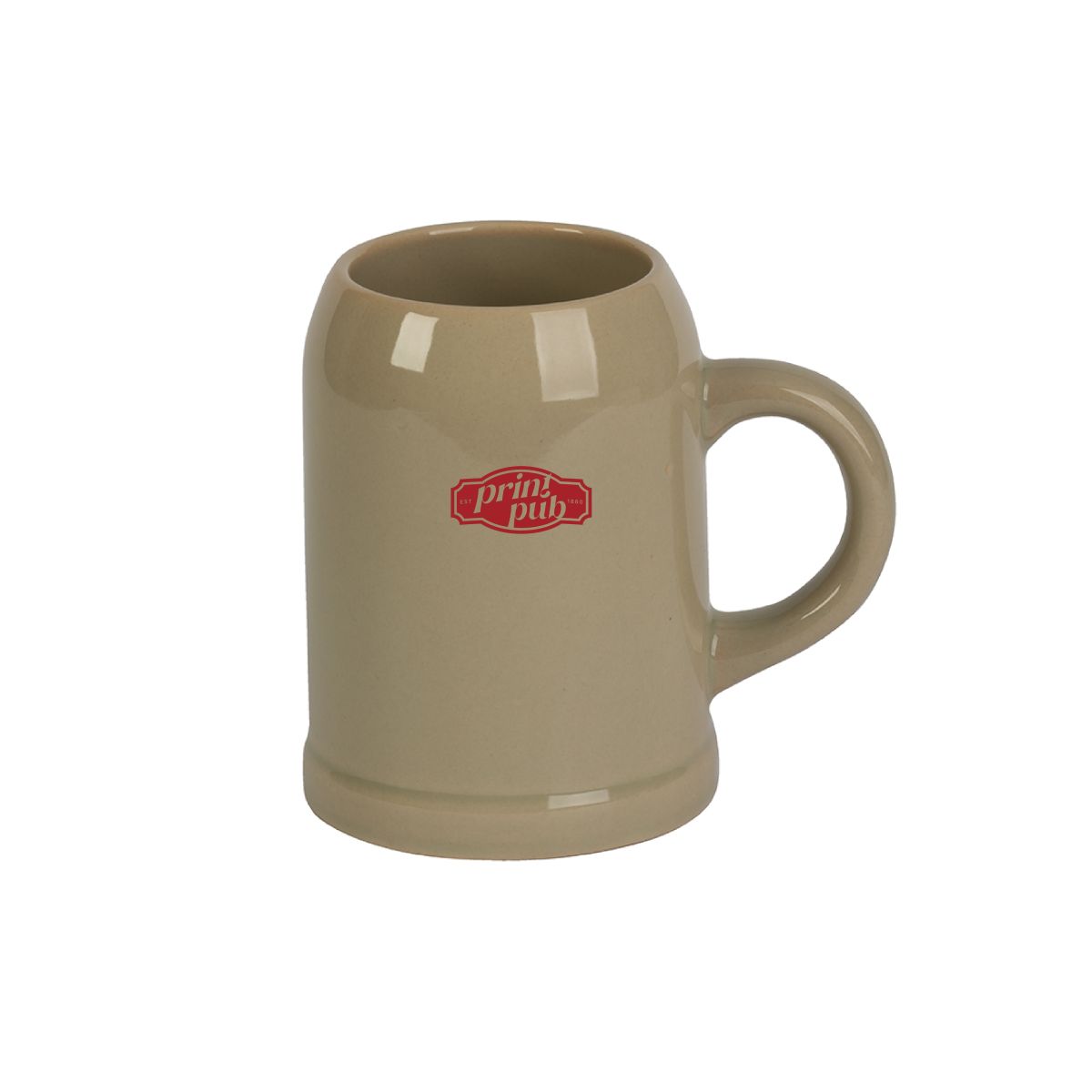 Stenen bierpul 30 cl van aardewerk met éénkleurig PrintPub logo op de voorzijde van de klassieke bierpul.