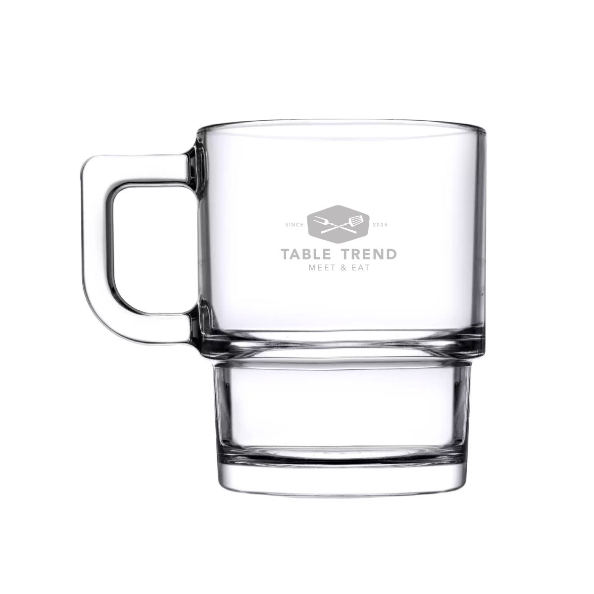 Theeglas Hill 32 cl van glas met gegraveerd TableTrend-logo op het vooraanzicht.