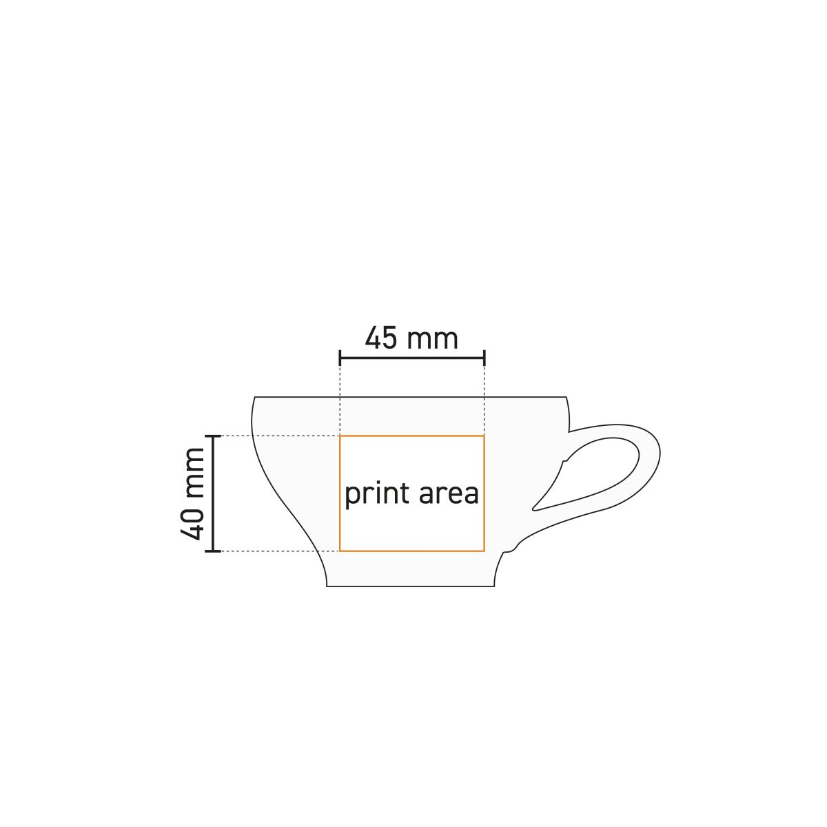 Werktekening met drukgebied voor porseleinen Barista Koffie Verkeerd kop 30 cl.
