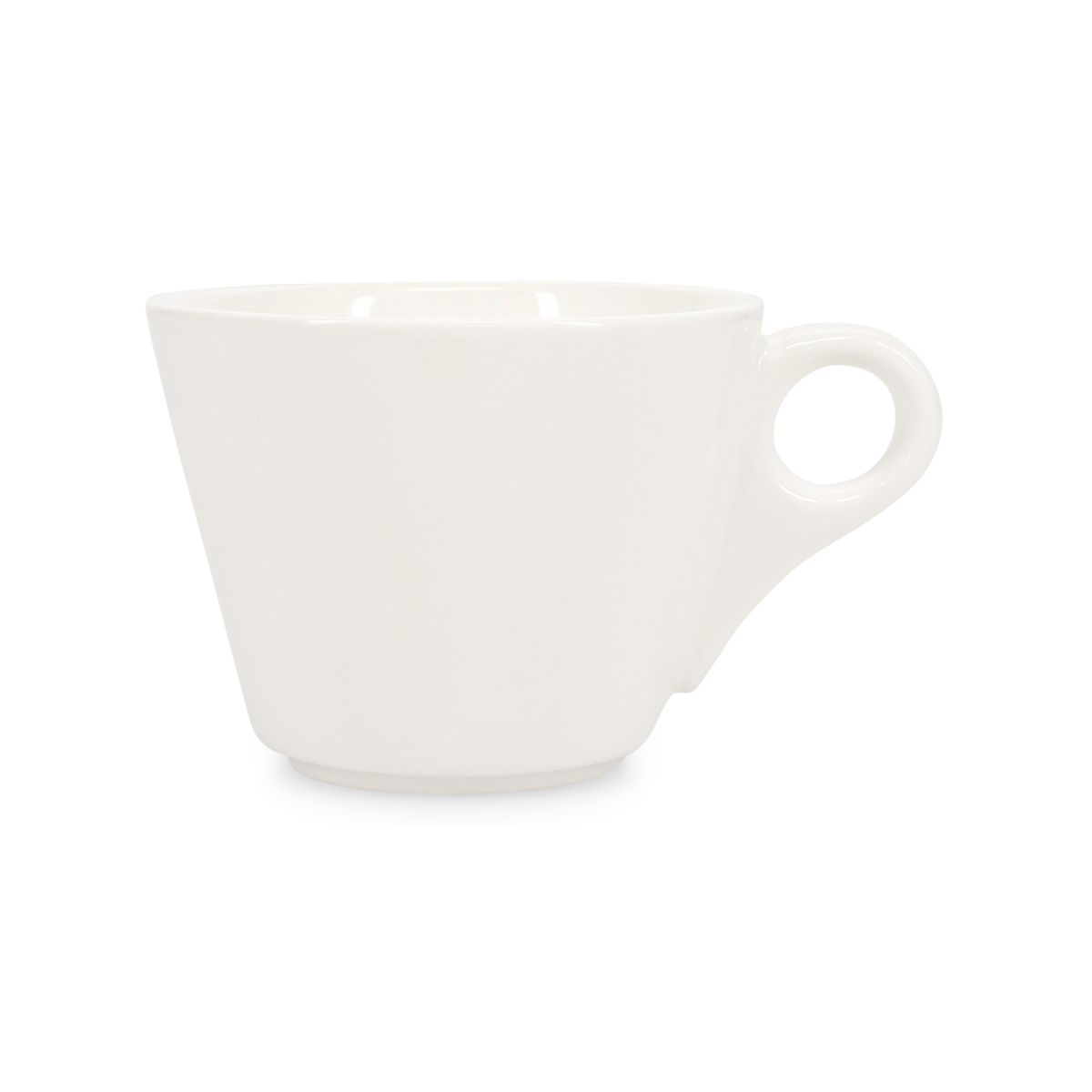 Vooraanzicht van Baristo Cappuccino Kop 21 cl. van wit porselein met brede opening en afgeronde vorm.