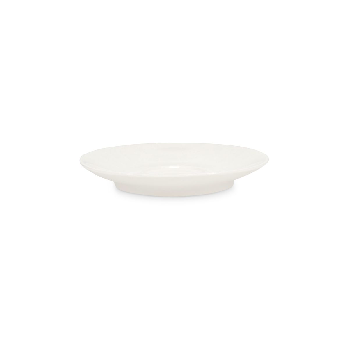 Zijkant van Baristo Espresso Schotel 12,5 cm in porselein toont lichte opstaande rand.