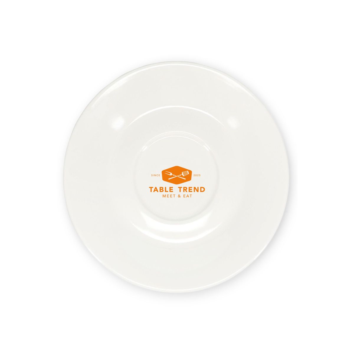 Porseleinen schotel van 15,5 cm bedrukt met enkelkleurig TableTrend-logo op het middenvlak.