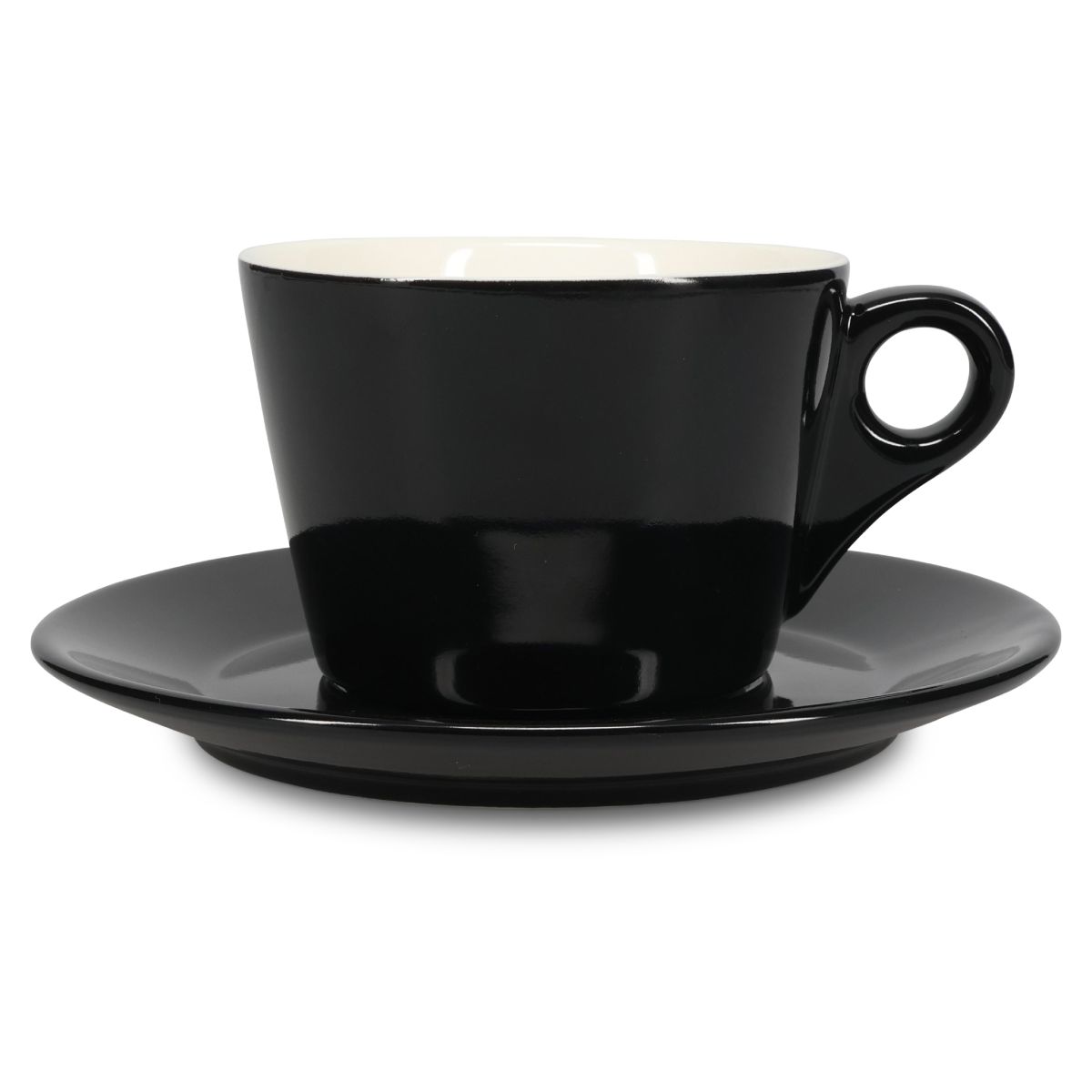 Frontale weergave van Baristo Latte 28 cl set met porseleinen koppen in symmetrische opstelling., kleur zwart-wit