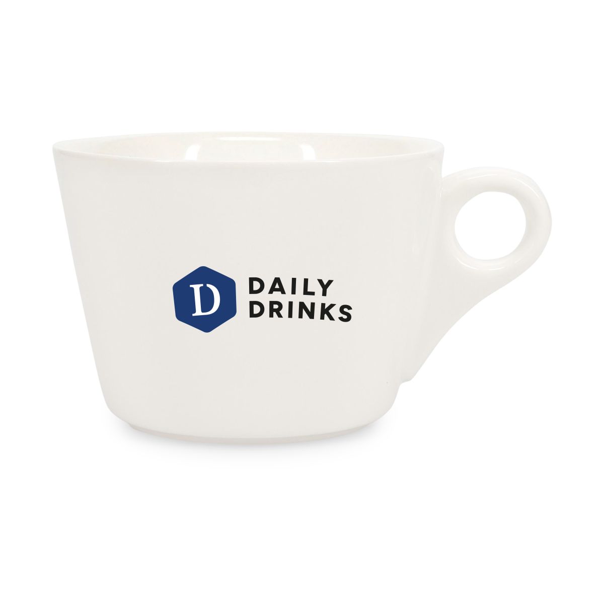 Witte Baristo Latte Kop 28 cl van porselein met DailyDrinks-logo in één kleur op de voorkant.
