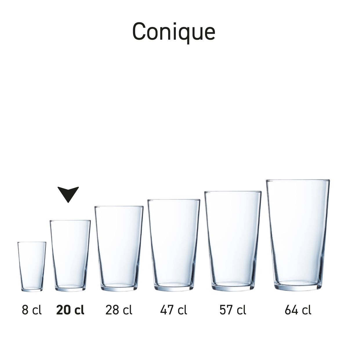 Rijtje Conique bierglazen van gepresenteerd als uniforme serie.