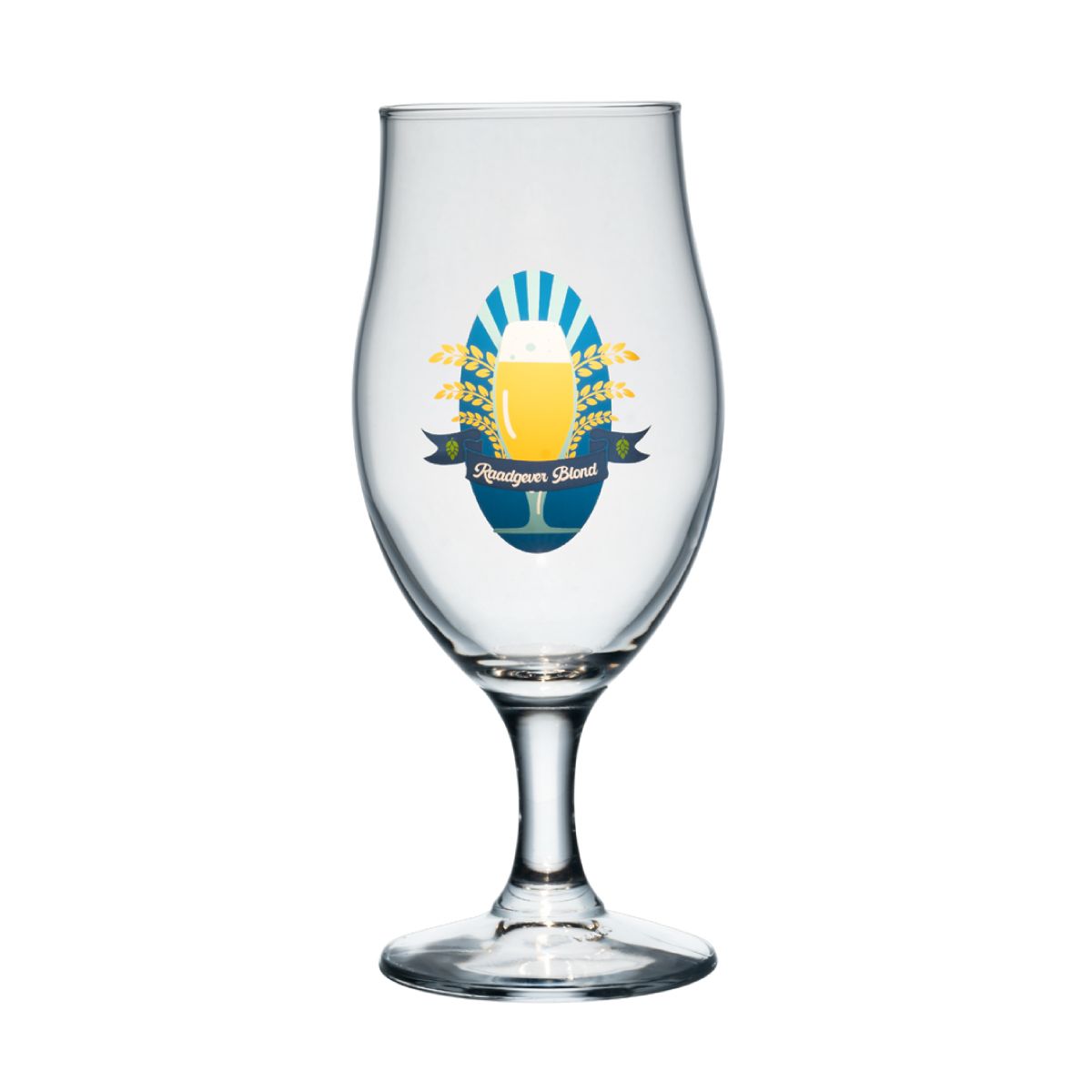 Bierglas Executive 38 cl glas met meerkleurig Raadgever Blond-logo op de voorzijde