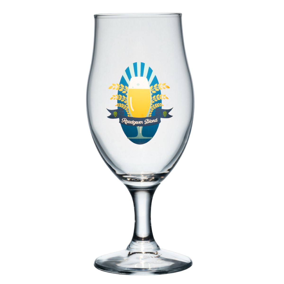 Bierglas Executive 53 cl glas met meerkleurig Raadgever Blond-logo op de voorzijde