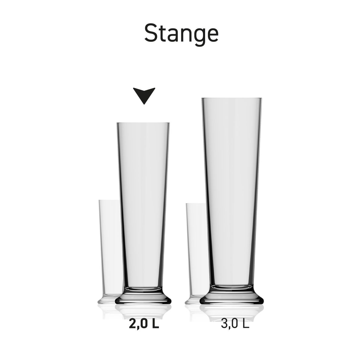 Bierglas Stange XXL 2,0 liter glas in serie, meerdere exemplaren naast elkaar getoond