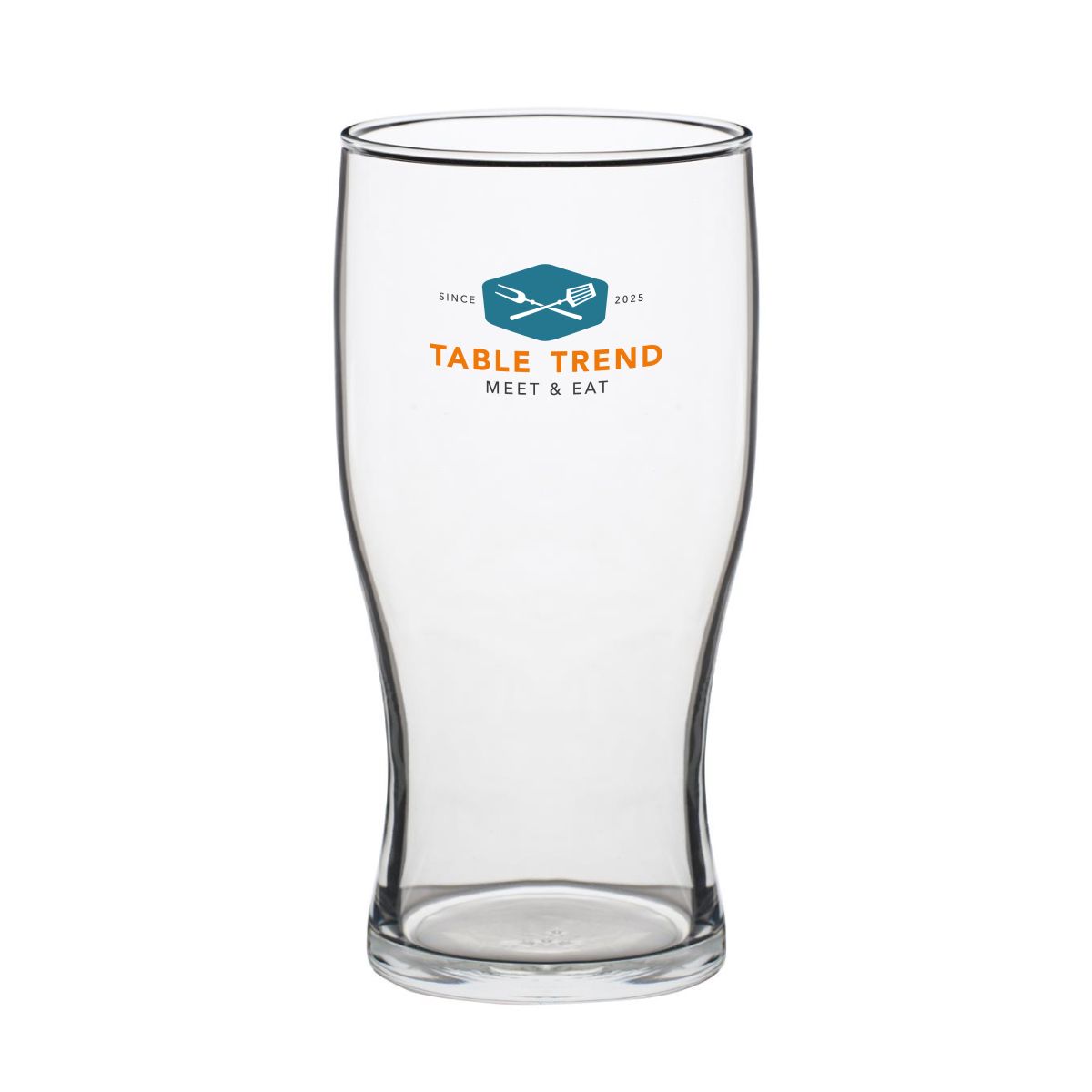 Bierglas Tulip stapel 28 cl met 2-4 kleuren TableTrend-logo op voorzijde, duidelijk zichtbaar op transparant glas.