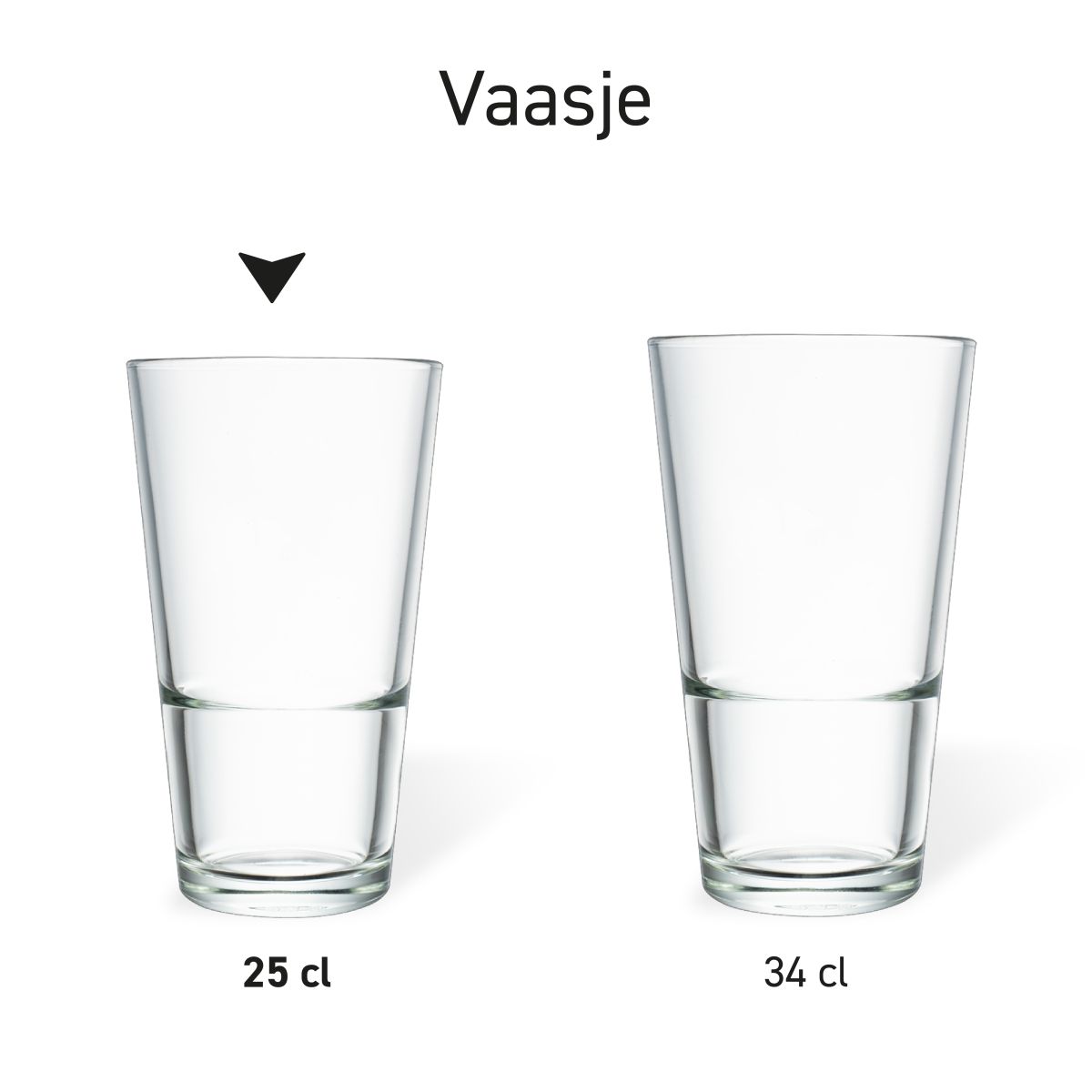 Bierglas Vaasje stapel 25 cl. in serie, meerdere exemplaren naast elkaar getoond