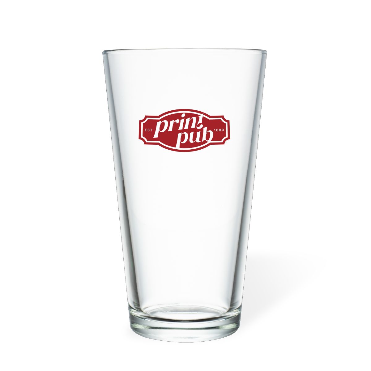 Bierglas vaasje 34 cl. met éénkleurig PrintPub-logo op de voorzijde, bedrukt in zwart.