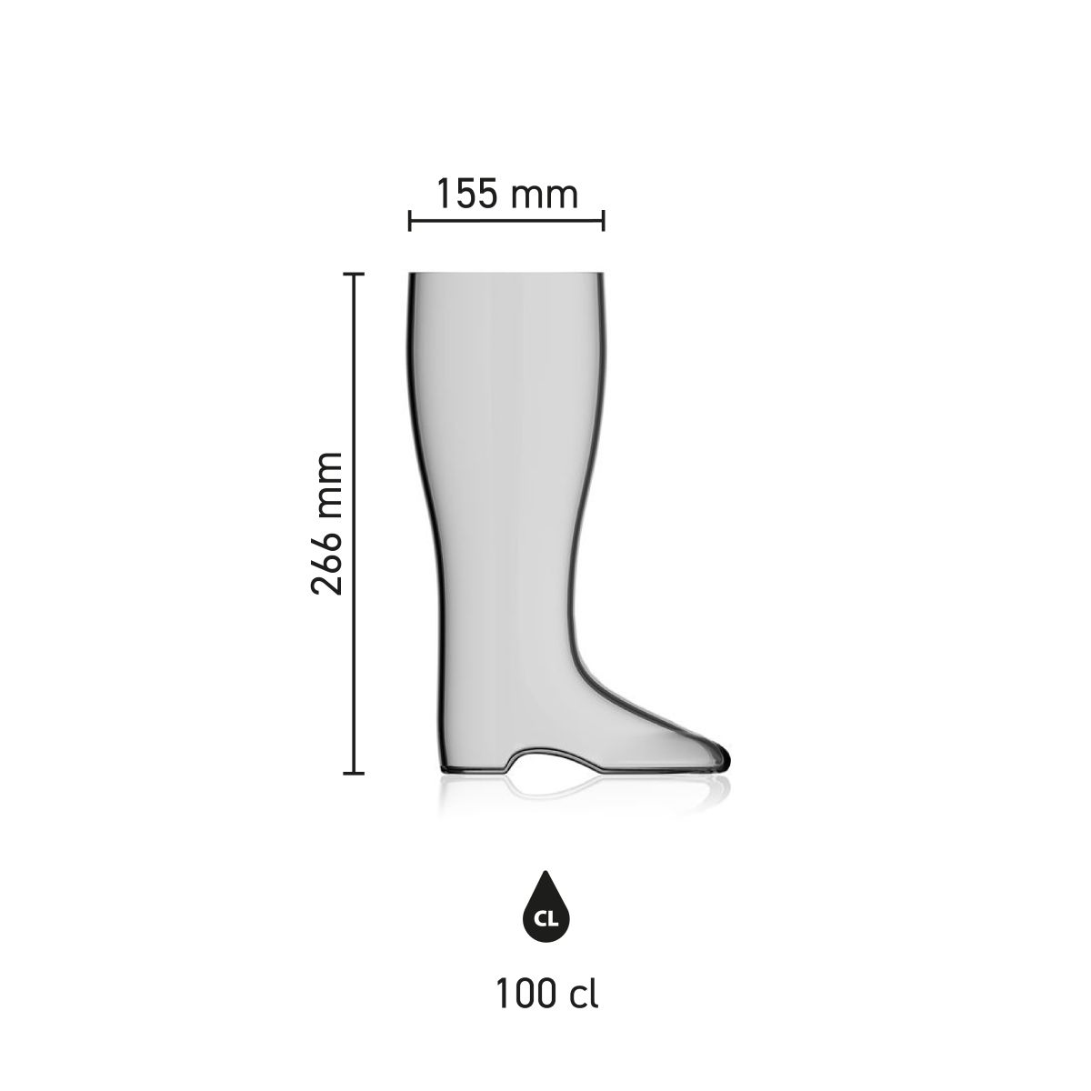 Maatvoering van de Bierlaars 1,0 liter glas met hoogte, diameter en inhoud in infographic