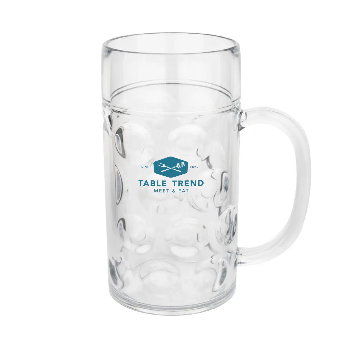 Kunststof bierpul Oktober 60 cl. in vooraanzicht met blauw TableTrend-logo in één kleur op de voorzijde.