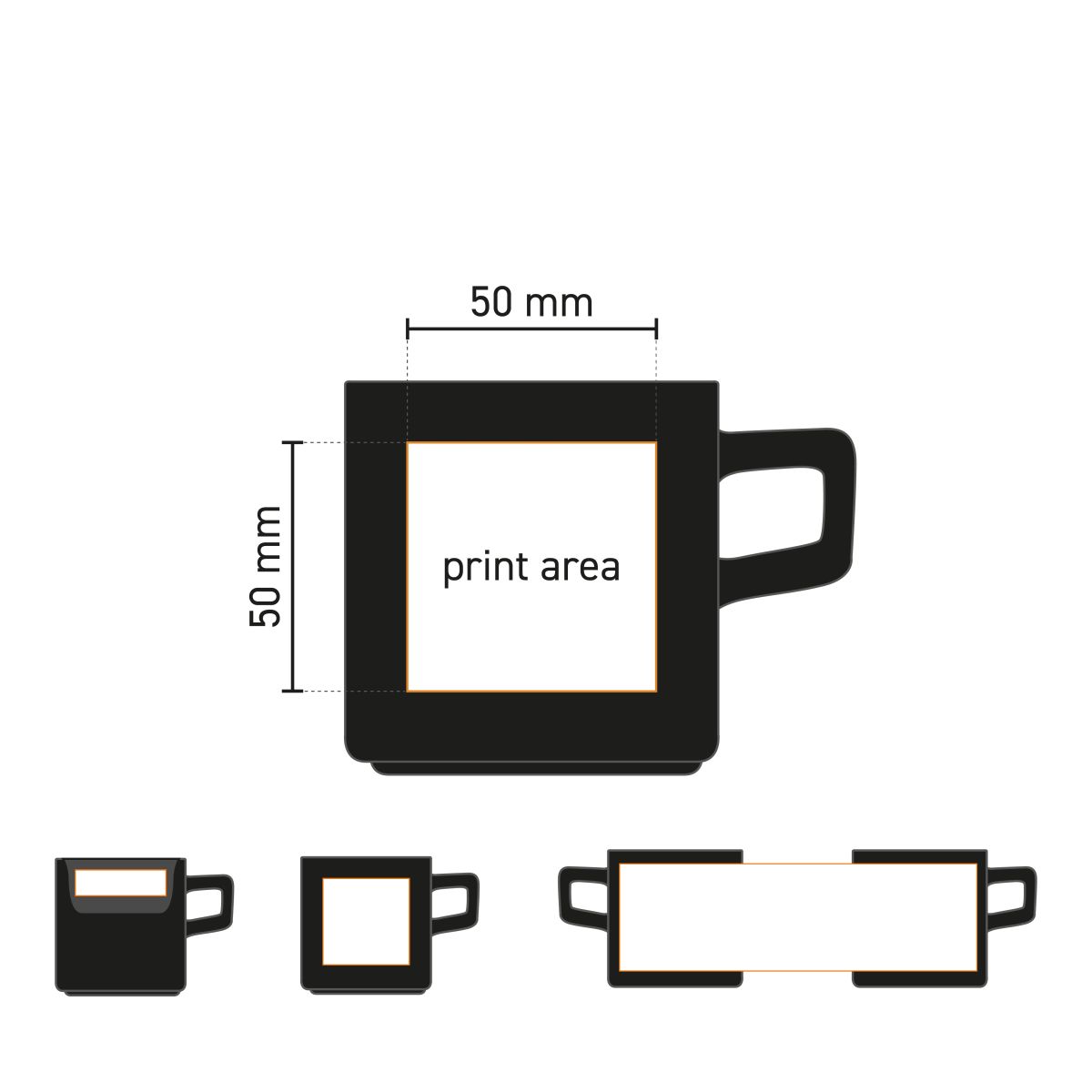 Technische tekening met positionering van het drukgebied op koffiekop Blackwell 22 cl porselein.